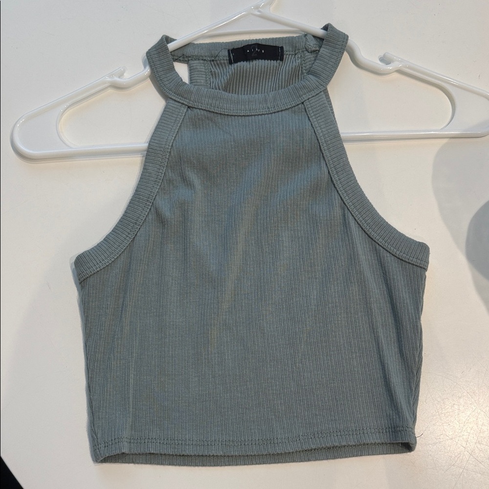 Chic High Neck Ribbed Tank Top - Green